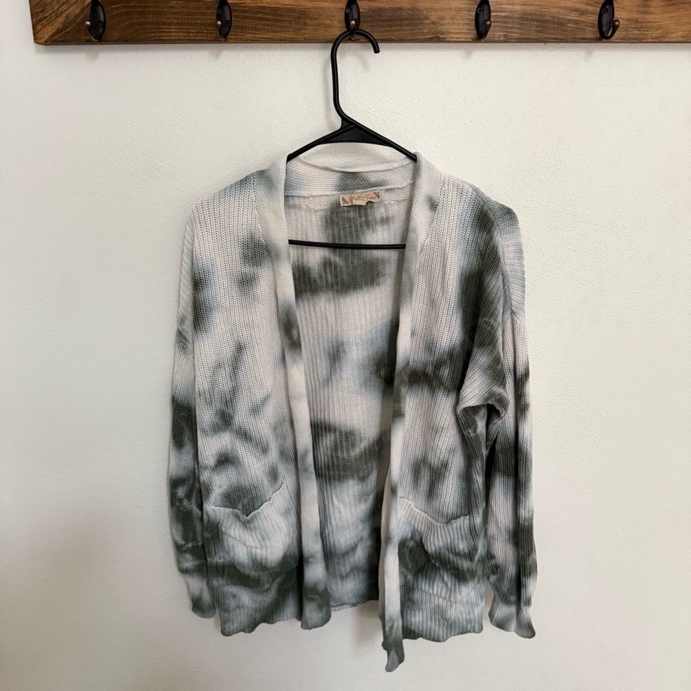 It's Our Time Green and White Tie-Dye Knit Cardigan